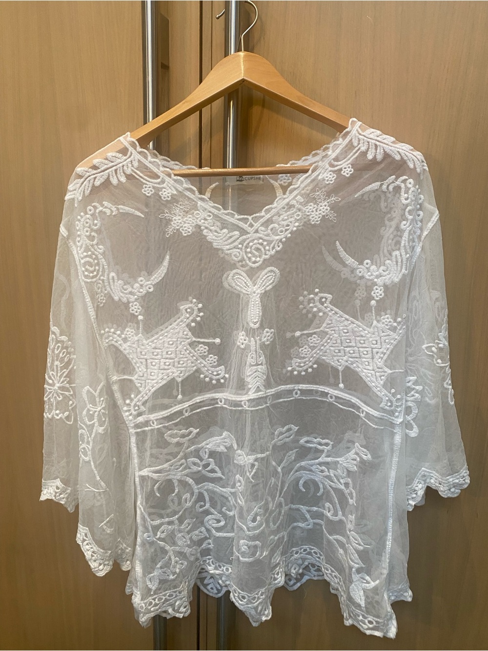 Cupshe Women's White Embroidered Sheer  coverup Sz M/L